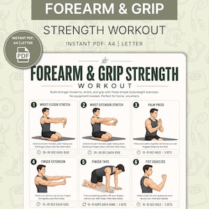 Utskrivbar poster för styrketräning med underarm och grepp | Diagram för handledsövningar för hemmabruk, ingen utrustning | Väggkonst för starkt grepp | Ladda ner PDF direkt