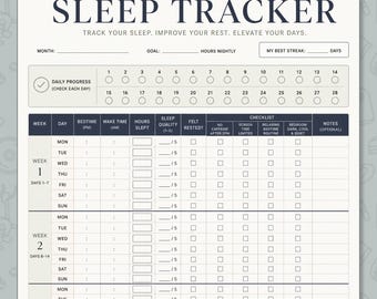 Sleep Tracker Printable, 28 Day Wellness Chart, Track Your Sleep Improve Your Rest Elevate Your Days PDF