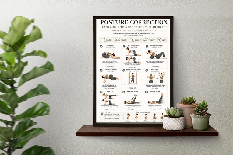 Posture Correction Exercises Printable | Back Alignment Stretch Chart ...