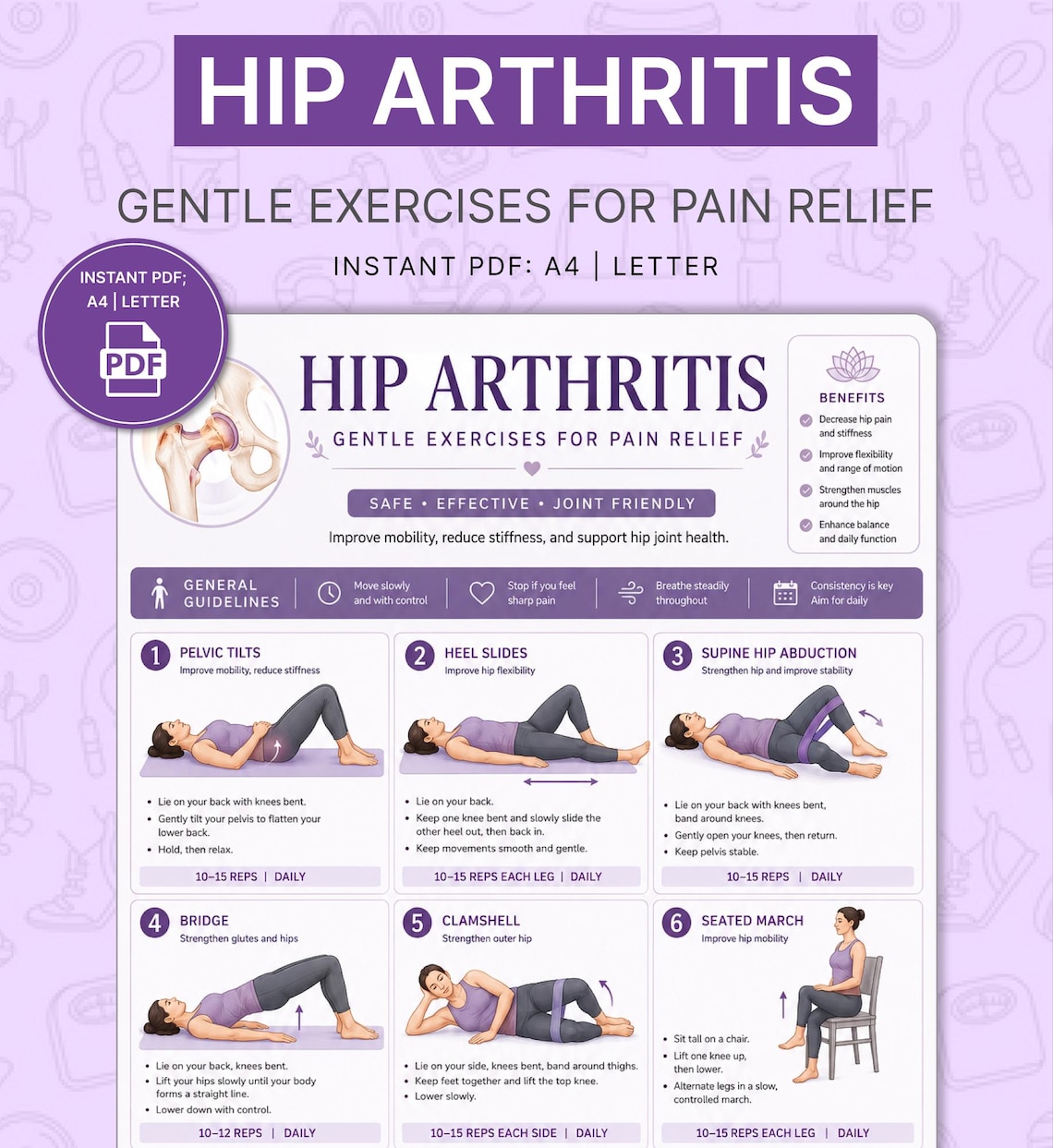 Hip Basicplus Chart.pdf Hip Arthritis Exercises Printable | Hip Osteoarthritis Gentle Workout ...