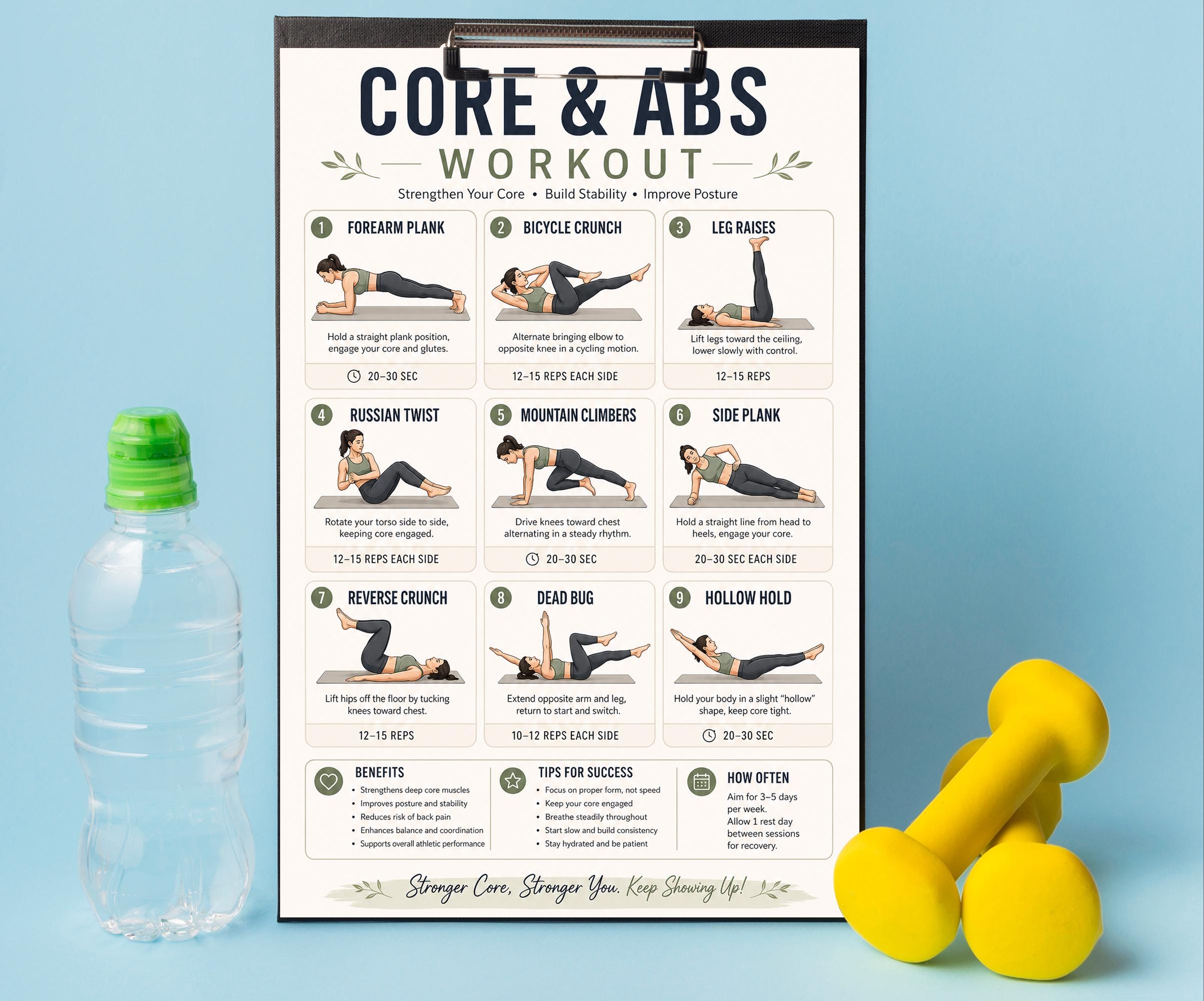 Printable Core Exercise Chart Core and Abs Workout Poster Printable | Home Abdominal Exercise Chart ...