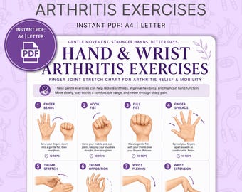 Utskrivbara övningar för artros i hand och handled | Stretchdiagram för fingerleder | Guide till handrörlighet vid reumatoid artrit i PDF-format
