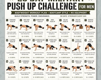 28 Day Military Push Up Challenge For Men Printable, Bodyweight Workout Plan, Bootcamp Fitness Poster, Upper Body Strength PDF