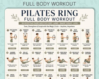 28 Day Pilates Ring Full Body Workout Printable Poster, Magic Circle Exercises Chart For Beginners, Core Arms Inner Thigh Legs PDF