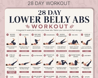 28 Day Lower Belly Abs Workout Poster Printable, Lower Ab Exercises Chart, Core Floor Workout, Flat Stomach Belly Fat Loss PDF