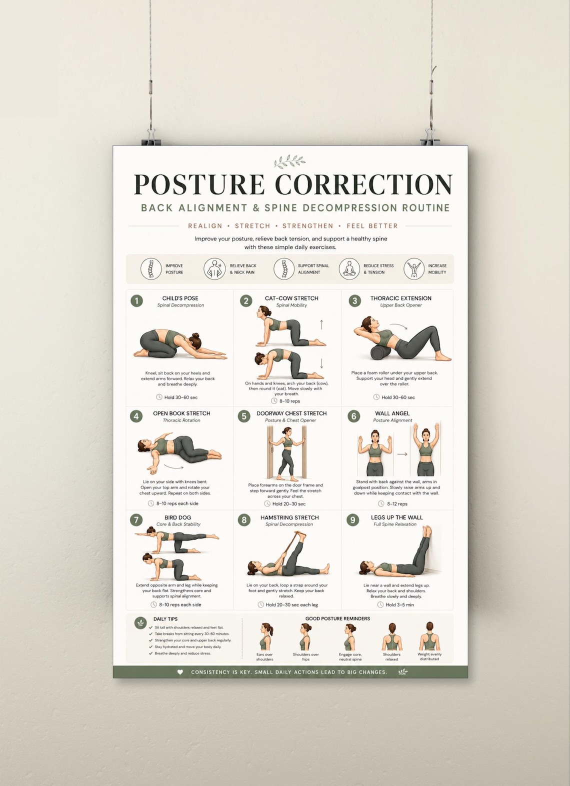 Posture Correction Exercises Printable | Back Alignment Stretch Chart ...