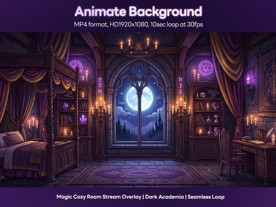 Witchy Gothic Bedroom Animated Vtuber Background | Dark Academia Cozy ...