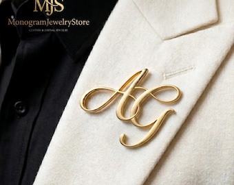Lyxig personlig bokstavsbrosch, monogramnål, accessoar för bröllopskostym, present till män och kvinnor.