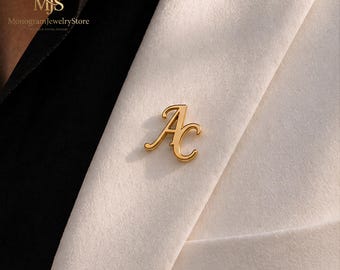 Spilla di lusso personalizzata con iniziale per uomo e donna, spilla da bavero con monogramma personalizzato, regalo per testimoni dello sposo, regali per lui