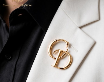 Custom Initial Brooch For Men, Personalized Lapel Pin for Grooms, Monogram Pin, Enamel Pin, Wedding Gifts For Him, Anniversary Gifts