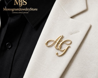 Luxury Custom Letter Brooch, Monogram Lapel Pin, Wedding Suit Accessory, Gift for Men Women.