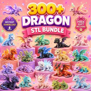 300+ Dragon STL Bundle | Flexi Articulated Dragons | Fantasy 3D Print Files | Print-in-Place Dragon Pack | Commercial License Included