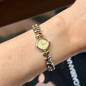 Two-Tone Hexagonal Face Watch with Gold Heart Bracelet Petite Hexagonal Bracelet Watch | Anne Klein main image 2
