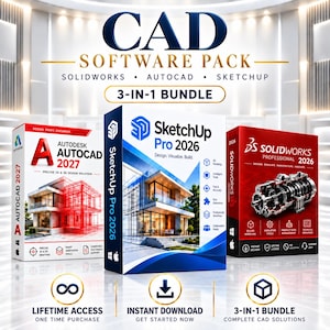 Pack logiciel CAO 2026 : AutoCAD 2027, SOLIDWORKS 2026, SketchUp Pro 2026 | Accès illimité - Téléchargement instantané