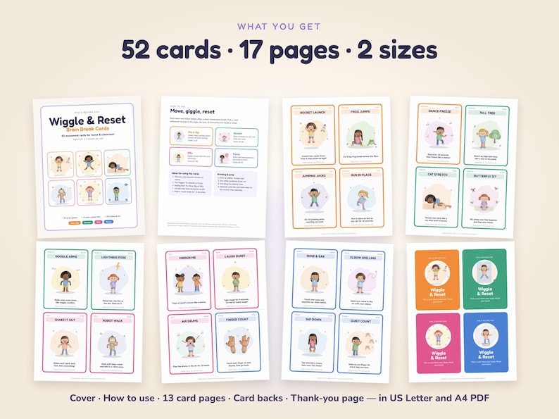 Movement Manager Brain Break Cards for Kids, Movement Activity, Indoor Recess Game ...