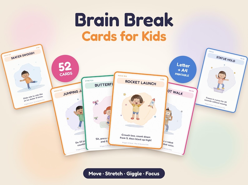 Movement Manager Brain Break Cards for Kids, Movement Activity, Indoor Recess Game ...