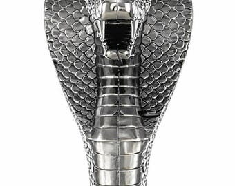 Cobrawandelstok, zilveren handvat met slangenkop, messinghout, 36 inch, statementstick