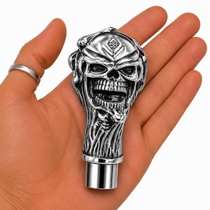 Gothic Skull Cane Handle, Silver Chrome, Horror Walking Stick Topper, Custom Cane Knob