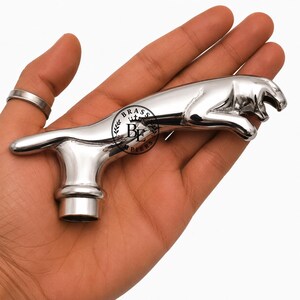 Polished Silver Aluminum Jaguar Walking Stick Handle, Luxury Animal Cane Knob