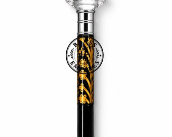 Crystal Diamond Handle Walking Cane, 36 Inch Gold Floral Wood Walking Stick