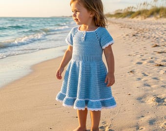 Crochet Dress with Sleeves Kids, Crochet Dress with Waistband Pattern, Crochet Dress with Button Back, Crochet Top Down Dress Pattern Kids