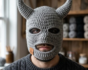 Crochet Horned Demon Mask Pattern, Scary Halloween Costume PDF