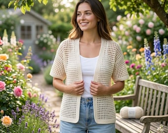 Lightweight Mesh Cardigan Crochet Pattern, Summer Crochet Cardigan PDF, Oversized Mesh Crochet Top, Beach Cover Up Crochet