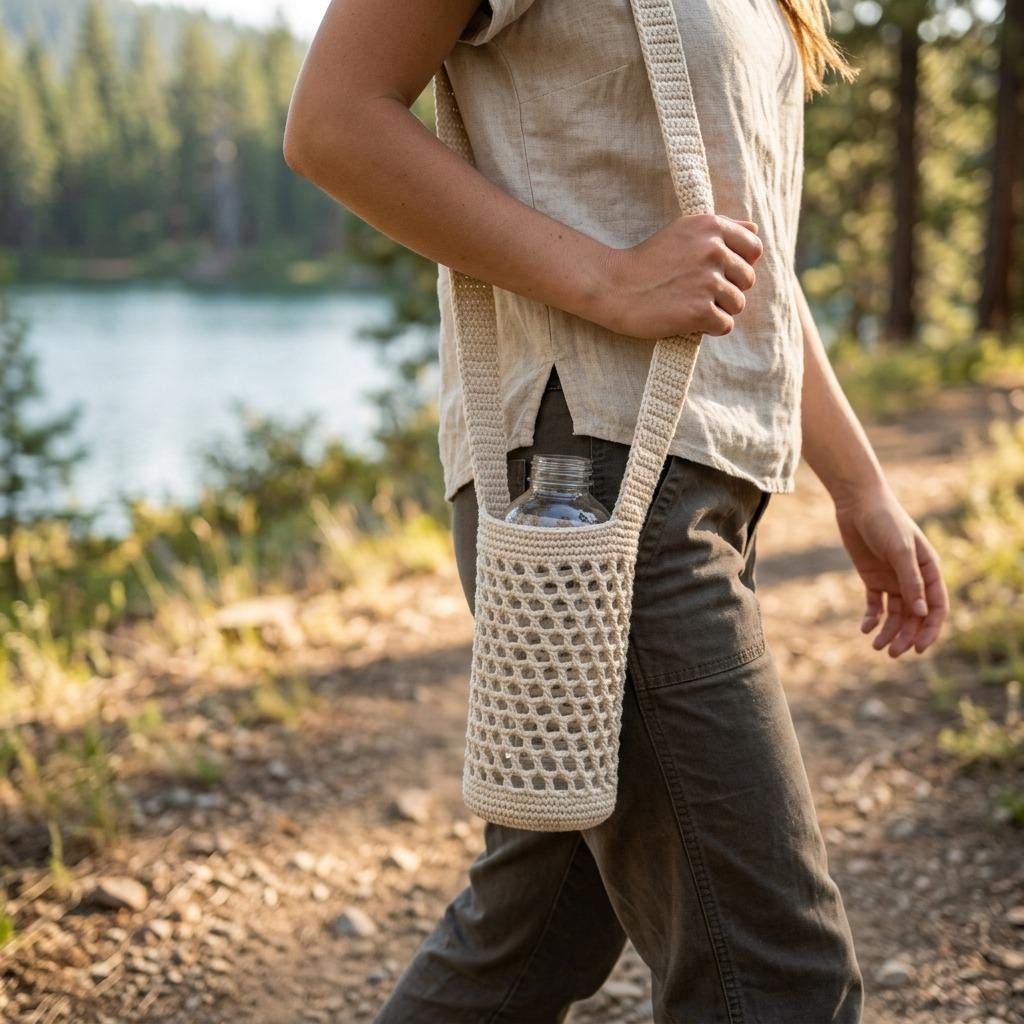 40 Crochet Water Bottle Holder Patterns for On the Go 3 Crochet Crossbody Bottle Holder