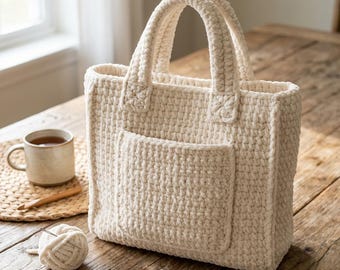 Structured Crochet Tote Bag Pattern PDF, Crochet Tote Bag Pattern Firm Structured Design, Crochet Handbag Pattern Bulky Yarn PDF