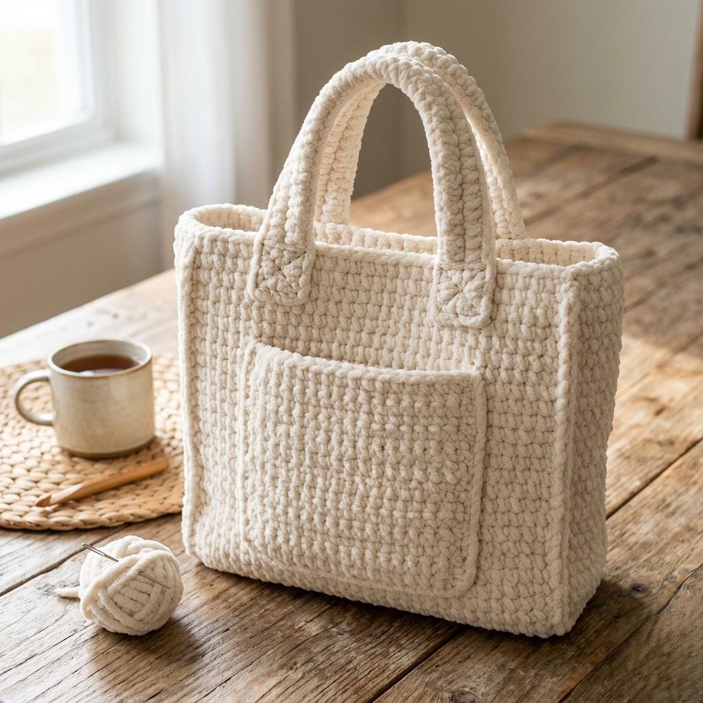 5 Chenille Yarn Crochet Patterns for Soft Plushies, Cozy Decor, and Cute Gifts 4 Structured Crochet Tote Bag