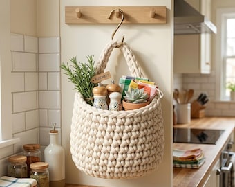 Chunky Crochet Hanging Basket Pattern, Crochet Hanging Storage Basket, Crochet Bulky Yarn Basket Pattern, Crochet Hanging Basket Pattern PDF