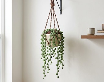 Crochet Hanging Plant Pattern, String of Pearls Succulent, Boho Faux Decor (PDF Download)