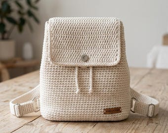Minimalistisch gehaakt rugzakpatroon, moderne boho tas met trekkoord, katoenen touw pdf