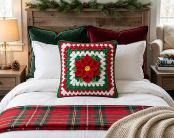 Gehäkelte Weihnachtsstern Kissen Muster PDF, Weihnachts Oma Quadratisches Kissen, Urlaub Häkelkissenbezug, Häkelkissenbezug Muster