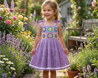 Crochet Summer Baby Dress Pattern, Sunburst Granny Square Toddler Dress, Sunburst Granny Square Dress, Boho Crochet Dress Pattern PDF