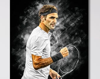 Roger Federer Portrait Canvas Print, Tennis Legend Wall Art, Sports Decor Poster