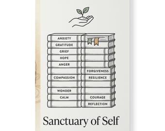 Sanctuary of Self softcover notebook | A5 wellness journal, stack of healing books design