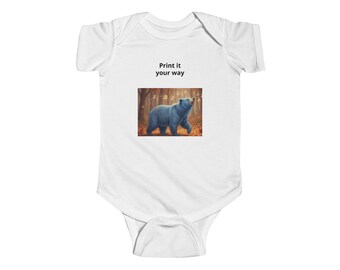 Blue Bear Illustration Infant Bodysuit | Woodland Forest Baby Onesie