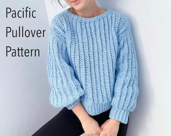 PDF - PATTERN ONLY - The Pacific Pullover Sweater Pattern - crew neck sweater - crochet sweater pattern
