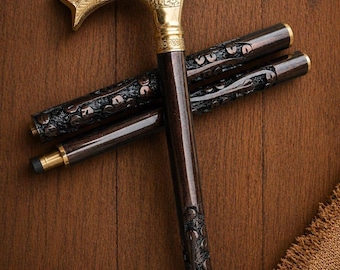 Wandelstok vissenkop, handgemaakte houten wandelstok, herencadeau messing handvat
