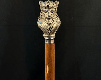 Handgemaakte King Head-wandelstok, messing handvat, houten schacht, verzamelitem voor verzamelaars