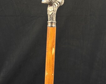 Bastón con cabeza de grifo, mango de latón macizo y vara de madera dura hecha a mano. Regalo para hombres.