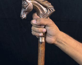 Luxe paardenstok, handgemaakte houten stok voor heren, messing handvat herencadeau