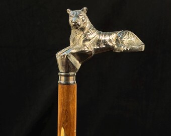 Handgemaakte wandelstok met messing handvat, donkerhouten schacht, mobiliteitshulpmiddel, herencadeau