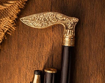 Handgemaakte wandelstok met messing handvat, handgemaakt riet verzamelcadeau