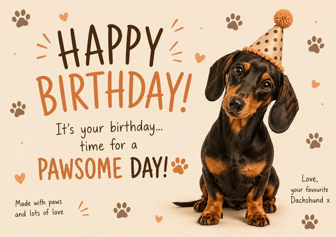Funny Dachshund Birthday Card | PAWSOME Day Sausage Dog (digital ...