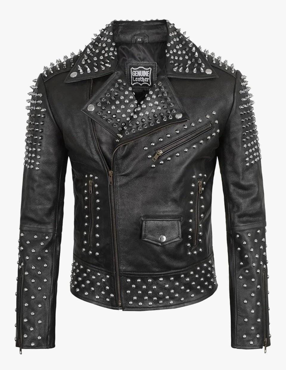 Studded Leather Jacket - Etsy