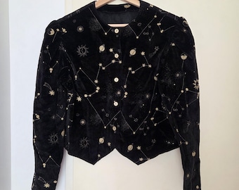 Vintage Celestial Bolero Moon Sun Constellation Blazer Black Astrology Aestetic