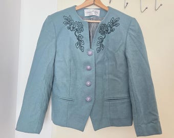 Girard Pasquier Wool Blazer Seafoam Blue Green Business Suit Jacket France