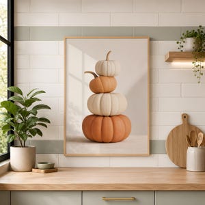 Stacked Pumpkins Wall Art, Minimalist Fall Print, Neutral Autumn Decor (Digital Download)